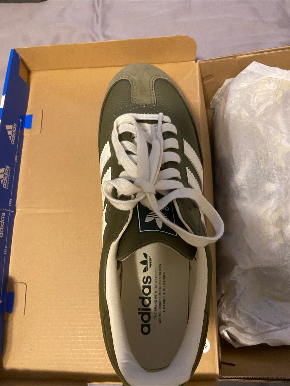 adidas Men’s Olive Green Low-Top Sneakers with White Stripes